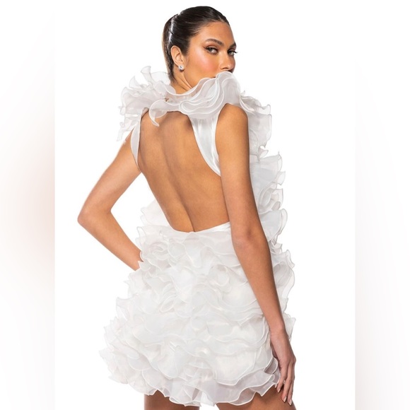 SOMETHING SPECIAL ULTRA RUFFLED BACKLESS MINI DRESS IN WHITE - Picture 3 of 5